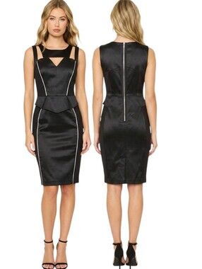 JAX Black Satin Cut-Out Peplum Cocktail Dress - Size 10